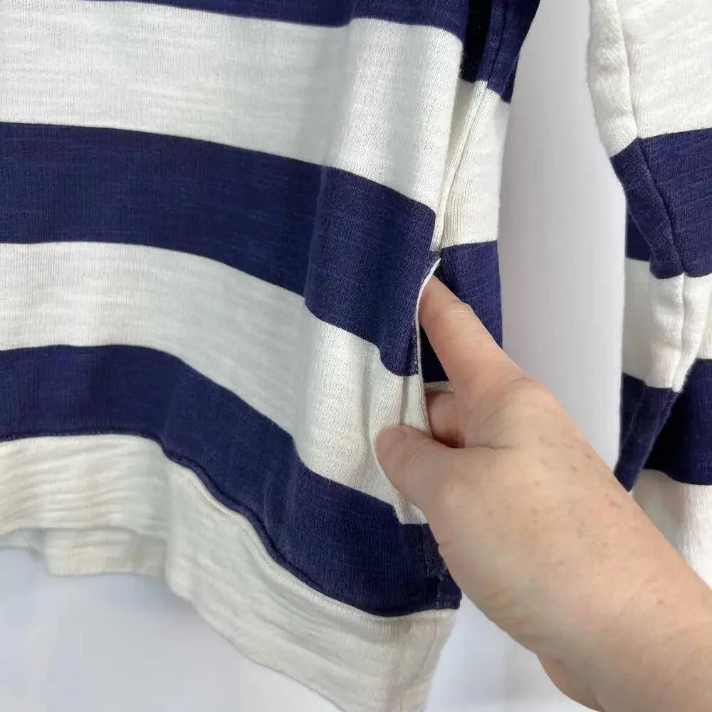 J. Crew Vintage Cropped Hoodie Medium Stripe Vintage Terry Navy Blue White AJ621